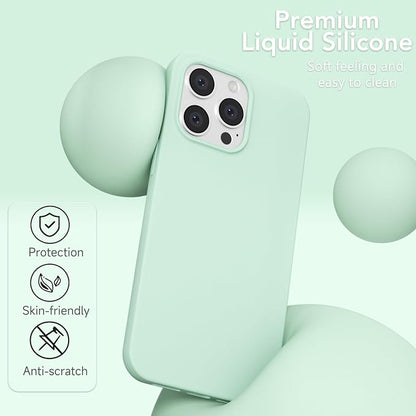 for iPhone 15 Pro Case Silicone Compatible with Magsafe Case, Ultra Slim Thin Magnetic Phone Cases Mag Safe, Cute Soft Rubber Gel TPU Matte Plain Wireless Charging Cover for Women, Mint Green