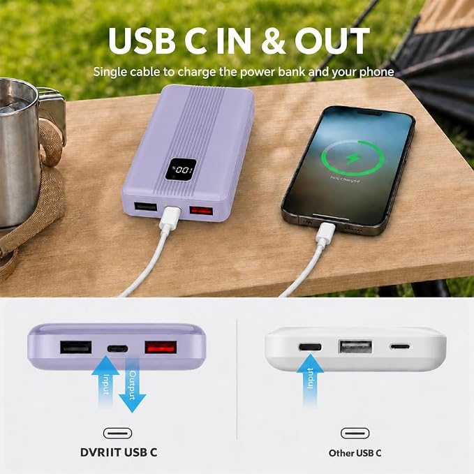 10000mAh Portable Charger with 4 Built-in Cables, 22.5W Fast Charging Power Bank, LED Display, Slim Travel Battery Pack for iPhone 17/16/15/14, Samsung Galaxy, iPad & More