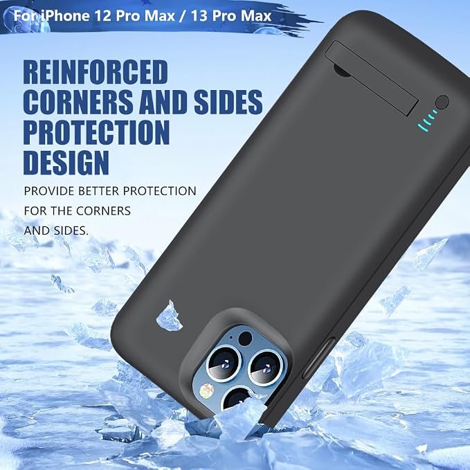 Battery Case for iPhone 12 Pro Max & iPhone 13 Pro Max, 6000mAh Rechargeable Extended Battery Charging Charger Case, Add 100% Extra Juice (6.7 Inches) Black