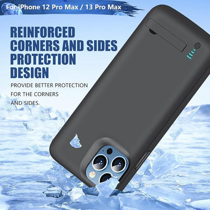 Battery Case for iPhone 12 Pro Max & iPhone 13 Pro Max, 6000mAh Rechargeable Extended Battery Charging Charger Case, Add 100% Extra Juice (6.7 Inches) Black