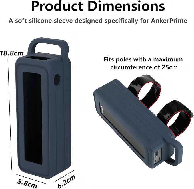 XBERSTAR Silicone Case Compatible with Anker Prime 27,650mAh Portable Cover with Handle and Hook & Loop Straps (Blue)