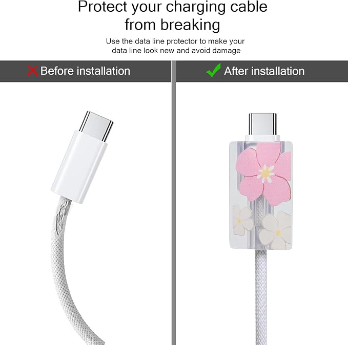 Lovmooful Compatible for iPhone 18W/20W USB-C Charger Cover Clear Lovely Flower Floral Design Soft Charger Protector Cute Cable Case Saver Protector for Girls Women-Big Pink Flower