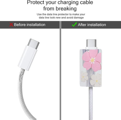 Lovmooful Compatible for iPhone 18W/20W USB-C Charger Cover Clear Lovely Flower Floral Design Soft Charger Protector Cute Cable Case Saver Protector for Girls Women-Big Pink Flower