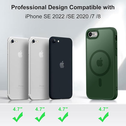 MOCCA Strong Magnetic for iPhone SE Case 2022/iPhone SE 2020 Case/iPhone 7 Case/iPhone 8 Case [Compatible with Magsafe] Slim Thin Translucent Matte Protective Cover Phone Case 4.7'', Midnight Green