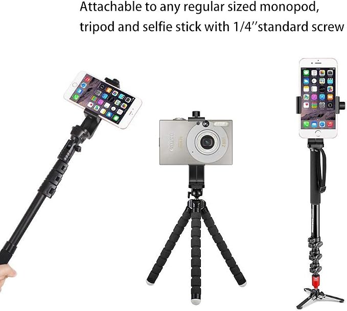 Ailun Phone Holder/Vertical and Horizontal Tripod Mount Adapter Rotatable Bracket with 1/4 inch Screw, Adjustable Clip for iPhone, Android Cell Phone, Selfie Stick, Camera Stand