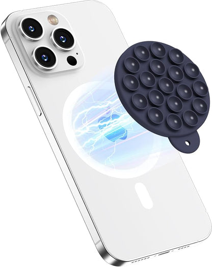 Magnetic Suction Cup Phone Mount with MagSafe, Silicone Hands-Free Grip Holder for iPhone Case and Android, Mirror Shower Phone Stand for Makeup FaceTime Gym Kitchen Bathroom, Midnight Blue