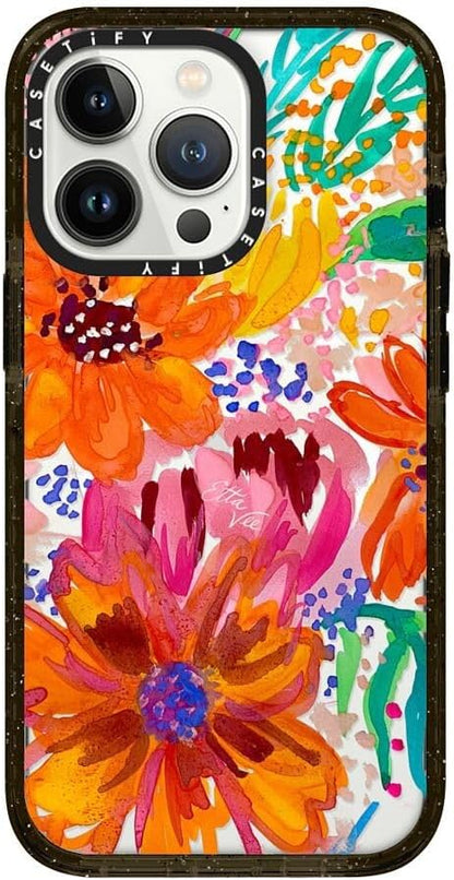 CASETiFY Impact iPhone 13 Pro Case [4X Military Grade Drop Tested / 8.2ft Drop Protection/Compatible with Magsafe] - EttaVee Watercolor Fleurs - Clear Black