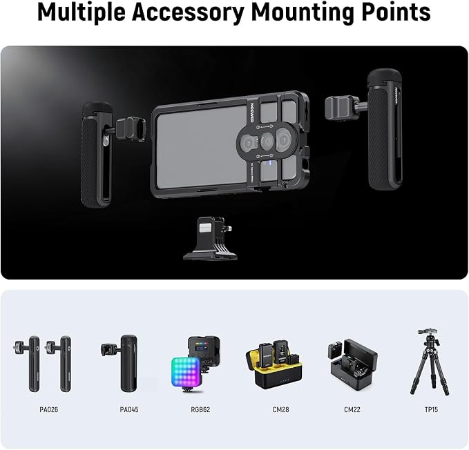 NEEWER Xperia PRO-I Cage, Quick Release Video Rig Case Phone Stabilizer Holder for Recording Filming, 67mm Filter Adapter, 17mm Lens Backplate, T Mount Backplate Compatible with Moment Sony, PA086