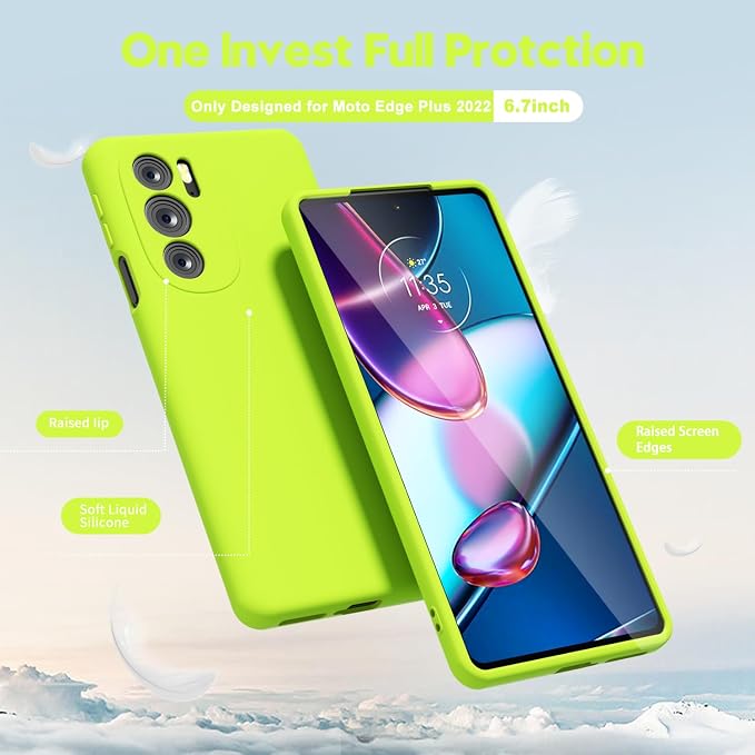 oakxco for Motorola Moto Edge Plus 2022/Edge Plus 5G UW 2022 Phone Case Liquid Silicone, Neon Bright Solid Color, Thin Slim Soft Rubber Gel Matte TPU Plain Simple Cover for Women, Lime Neon Green