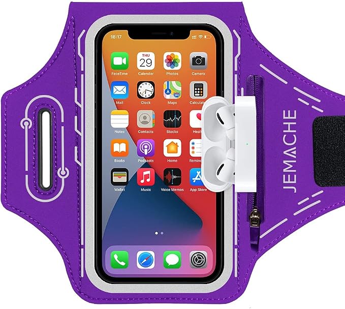 Armband for iPhone 17 16 15 14 13 12 Pro with Airpods Holder, Gym Workouts Running Arm Band (Purple)