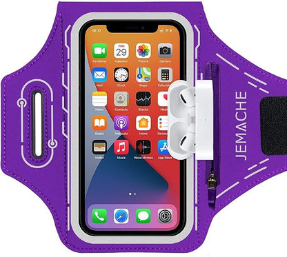Armband for iPhone 17 16 15 14 13 12 Pro with Airpods Holder, Gym Workouts Running Arm Band (Purple)