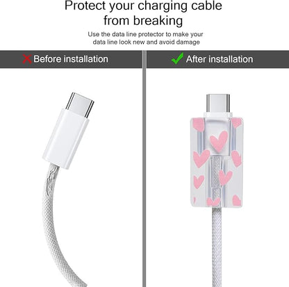 Lovmooful Compatible for iPhone 18W/20W USB-C Charger Cover Clear Lovely Love Heart Design Soft Charger Protector Cute Cable Case Saver Protector for Girls Women-Pink Heart