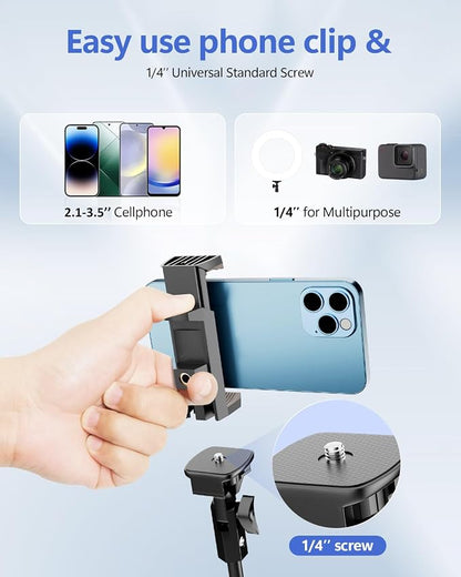 EMART 62’’ Cell Phone Tripod Stand, Adjustable Floor Cellphone Tri Pod Holder with Remote for iPhone and Android, Portable Compact Smartphone Selfie Stick for Video Recording Camera Ring Light Filming
