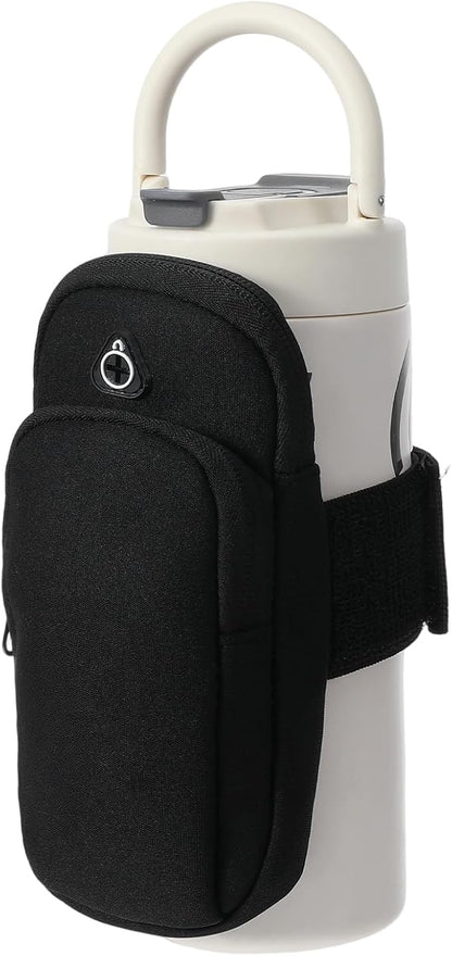 Phone Holder for Running Armband, Water Bottle Phone Holder for Gym, Adjustable Gym Water Bottle Bag with Phones Holders, Black
