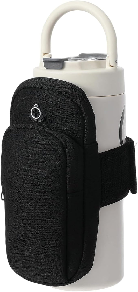 Phone Holder for Running Armband, Water Bottle Phone Holder for Gym, Adjustable Gym Water Bottle Bag with Phones Holders, Black