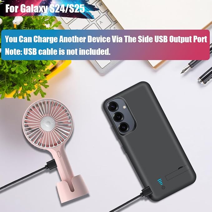Sitong Battery Case for Samsung Galaxy S25 / S24, 5000mAh Rechargeable Extended Battery Charging Charger Case, Add 100% Extra Juice, Not Compatible with S25+ or S25 Ultra (6.2 Inches) Black