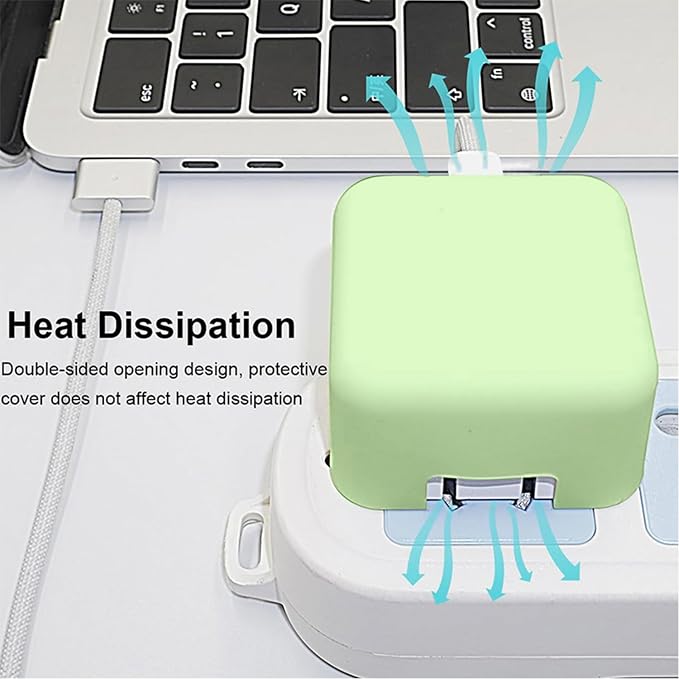 40W Dynamic (up to 60W) Soft Silicone Charger Protector Case for MacBook Air 13 13.6 15 inch M4 M3 M2 M1 Chip 2025-2018 Release, 40W Dynamic Power Adapter Sleeve Cover for iPhone 17/16 Pro/Max, Green