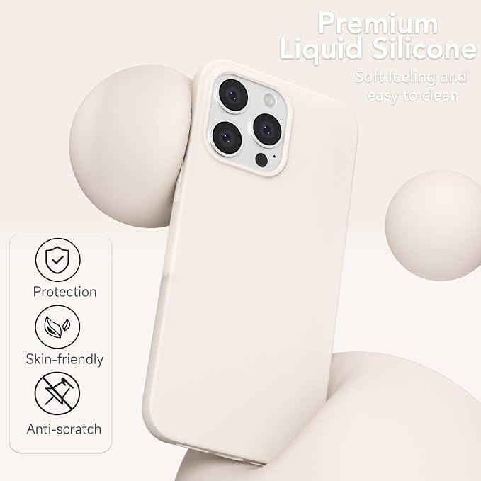 for iPhone 14 Pro Case Silicone Compatible with Magsafe Case, Ultra Slim Thin Magnetic Phone Cases Mag Safe, Cute Soft Rubber Gel TPU Matte Wireless Charging Cover for Women, Beige Stone Cream