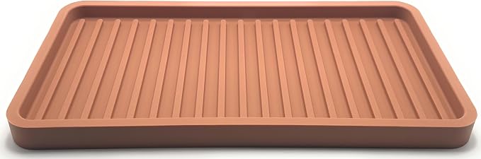 Happitasa Silicone Kitchen Sink Organizer Tray, Sponge Holder and Countertop Protector | Bathroom and Kitchen Soap Dish and Dispenser Tray (Mocha, 10"x5.25", 10.4 Ounces)
