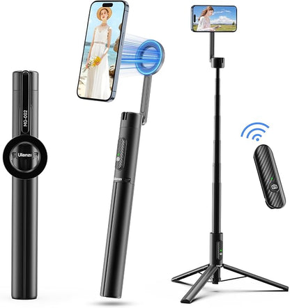 ULANZI 64.6'' Magnetic Selfie Stick Tripod Max, All-in-One Phone Tripod w Magnetic Phone Holder & Detachable Wireless Remote, C/W Magsafe, for iPhone 16 15 14 13 12 Series & Android Phones (Black)