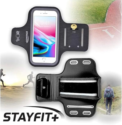 Stayfit Active Cell Phone Fashion Armband for iPhone 8, 7, 7S, 6, 6S, SE, 5 and Samsung Galaxy S9, S8, S7, S6 Phones (Charcoal/Grey, Regular)