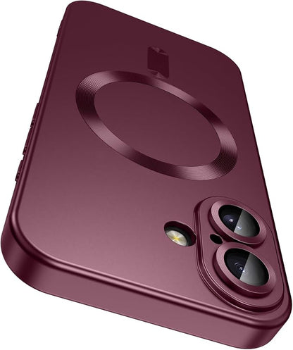 Magnetic for iPhone 17 Case [Compatible with MagSafe][Built-in Camera Lens Protector] Slim Thin Soft Silicone Bumper Shockproof Metallic Luster Phone Case (Burgundy)