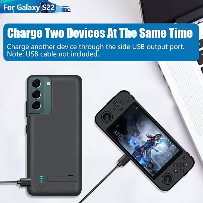 [2025 Version Battery Case for Samsung Galaxy S22, 4800mAh Rechargeable Extended Battery Charging/Charger Case, Add 100% Extra Juice (6.1 Inches) Black