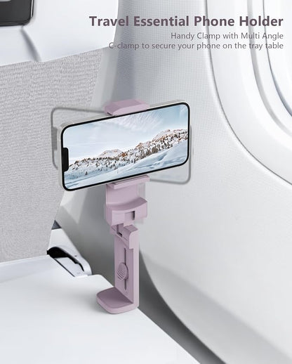 MiiKARE Travel Essentials Airplane Phone Holder, Universal Handsfree Phone Mount for Flying with 360 Degree Rotation, Travel Must Haves Phone Stand for Desk, Tray Table, Purple&Blue