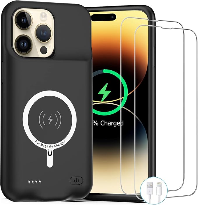 Battery Case for iPhone 14 Pro Max,Upgraded 12000mAh Rechargeable Portable Charging Case with Wireless Charging Compatible for iPhone 14 Pro Max (6.7inch) with Carplay Battery Pack Charger Case -Black