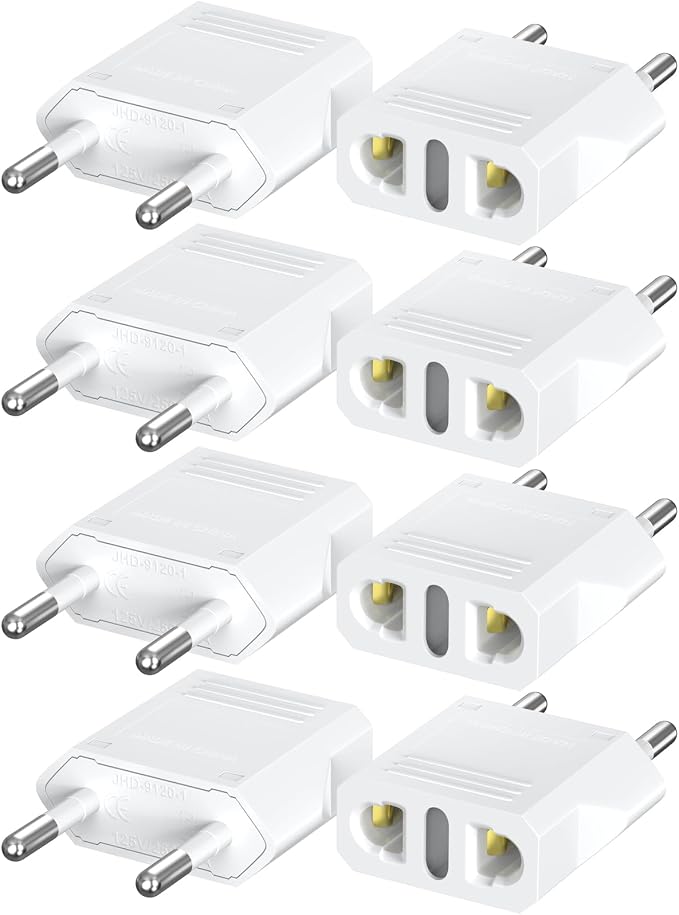 Travel Adapter, 8 Pack of US/CA to European Plug Adapter Travel Power Plug Universal Power Jack Wall Plug Converter (White)
