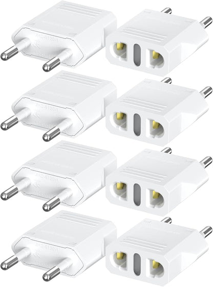 Travel Adapter, 8 Pack of US/CA to European Plug Adapter Travel Power Plug Universal Power Jack Wall Plug Converter (White)