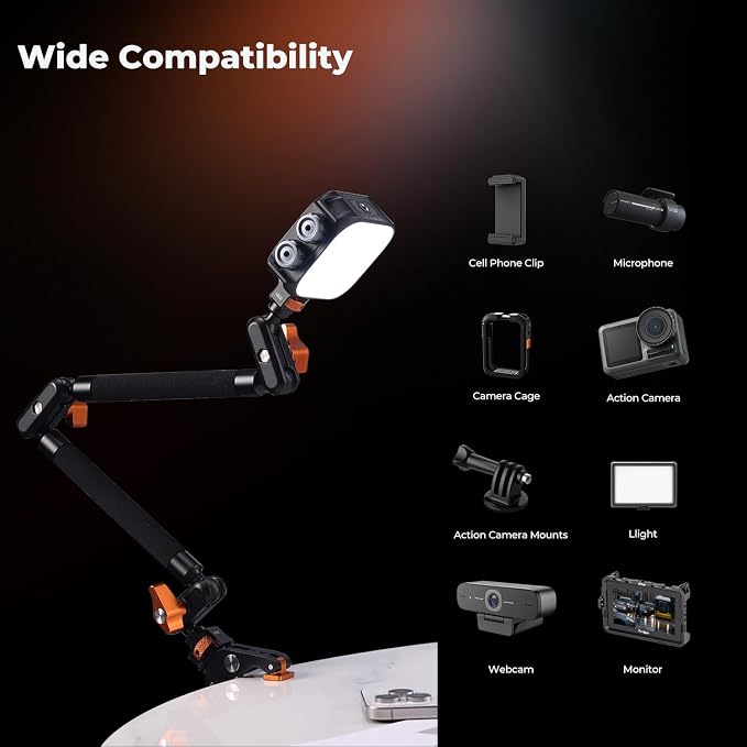 K&F CONCEPT 22" Magic Arm Clamp Kit, Overhead Desk Camera Mount, Long Articulating Friction Boom Arm for Phone, Action Camera, LED Light, Microphone
