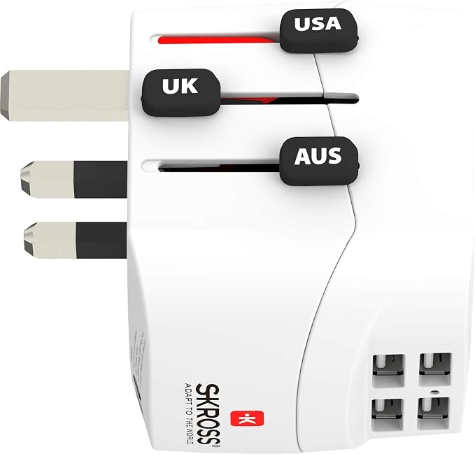 SKROSS | 1.302461 | Pro Light USB (4xA) | Universal Travel Adapter 2 & 3 Pin with 4 USB Ports 4.8A Voltage and Power: 100V-700W/250V-1750W Suitable for PC and Hair Dryer