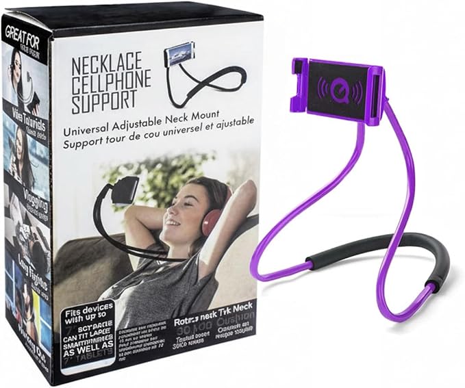 Lazy Neck Phone Holder, Around The Neck Phone Holder for Hands-Free Mobile Phone Holder on Bed/Tableb, 27.6'' Length for 4.7''-6.7'' Size (Purple)
