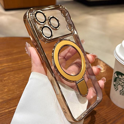 for iPhone 17 Pro Case Magnetic Stand,[Compatible with Magsafe] [Military Protection][Camera Lens Protector] Phone Case Cover for iPhone 17 Pro 6.3" - Gold