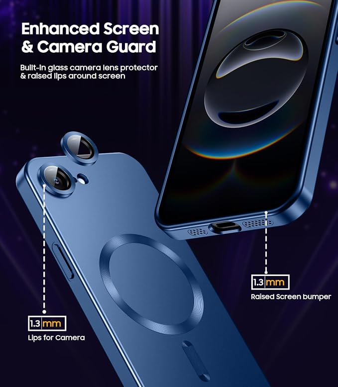 Magnetic for iPhone 16e / 17e Case [Compatible with MagSafe][Built-in Camera Lens Protector] Slim Soft Silicone Bumper Shockproof Metallic Luster 17e Phone Case (Blue)