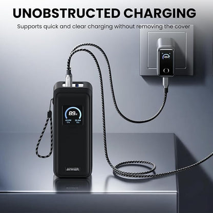 Compatible with Anker Prime Power Bank 26,250Mah 300W Case Cover, Soft Silicone Shockproof Protective Case for Anker 300W Prime Power Bank with Anti-Lost Strap, LCD Display Visible (Black)