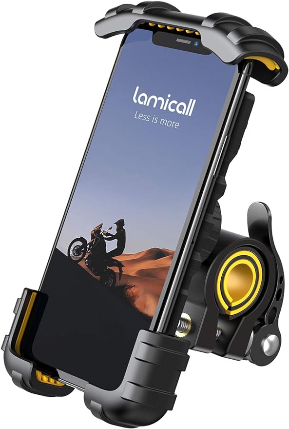Lamicall Bike Phone Holder, Motorcycle Phone Holder – 360° Handlebar Mount with Rotation for iPhone 17 16 15 14 13 12 Pro Max Plus Mini XS XR X 8, Samsung, Huawei, 4.7-6.8 Inch Smartphones – Yellow