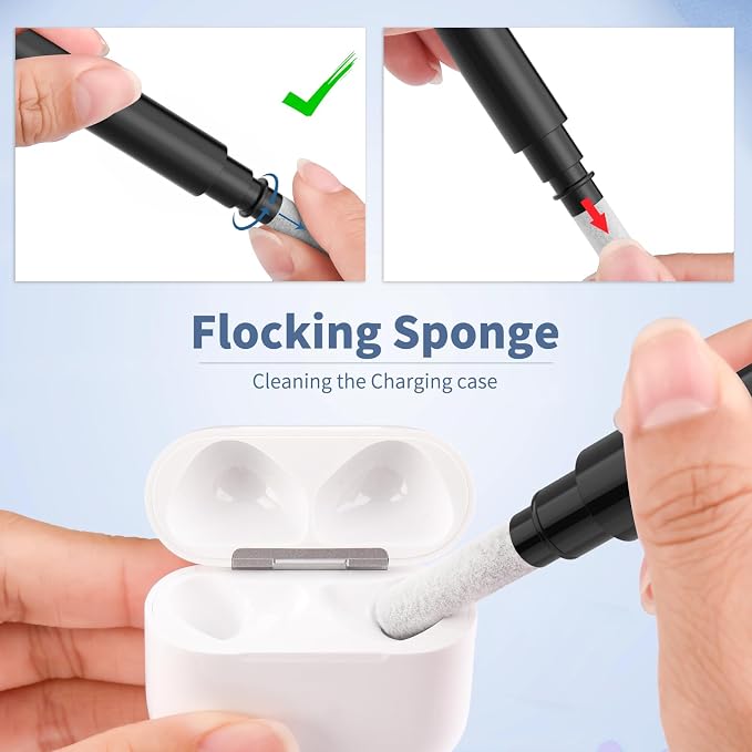 Cleaner Kit for Airpods Pro 1 2 3, 3-in-1 Multi-Function Cleaning Pen Tools Soft Brush Flocking Sponge & Metal Tip for Earbuds, Wireless Earphones, iPhone, Camera, Lens, Bluetooth Headphones (Black)