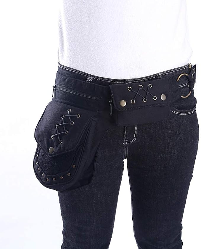 Women Waist Bag Fanny Bag Renaissance Faire Festival Chest Pack with Adjustable Belt Fashion Hip Bum Bag for Running Hiking 00/Black