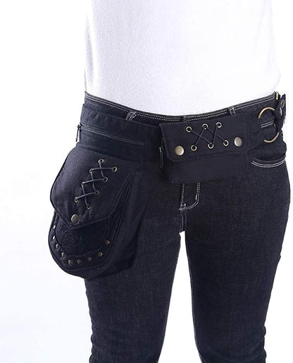 Women Waist Bag Fanny Bag Renaissance Faire Festival Chest Pack with Adjustable Belt Fashion Hip Bum Bag for Running Hiking 00/Black
