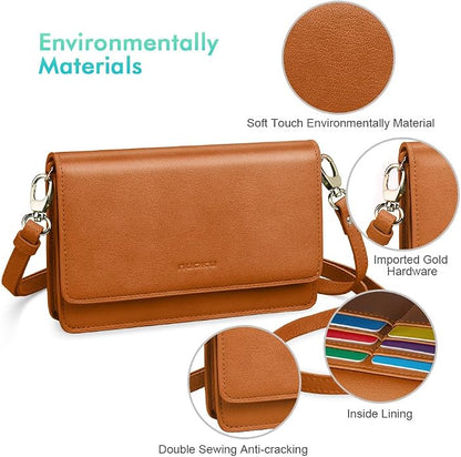 nuoku Women Small Crossbody Bag Cellphone Purse Wallet with RFID Card Slots 2 Straps Wristlet