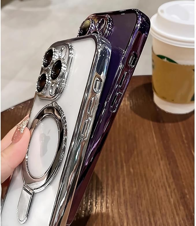 LXK Magnetic Invisible Stand for iPhone 16 Pro Max Case 6.9" Compatible with MagSafe, Military-Grade Protection, with Camera Protector, Clear Scratch-Resistant Back Cover for iPhone 16 ProMax Silver