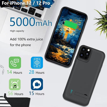 Sitong New Battery Case for iPhone 12 & iPhone 12 Pro, 5000mAh Rechargeable Extended Battery Charging Charger Case, Add 100% Extra Juice (6.1 Inches) Black