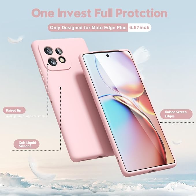 oakxco for Motorola Moto Edge Plus 2023 Case Silicone, Thin Slim Grip Soft Rubber Gel Protective Phone Case for Women, Matte Plain Solid Color Aesthetic Cute Girly Case with Camera Cover, Light Pink
