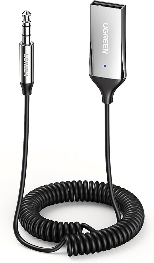UGREEN Aux to Bluetooth 6.0 Adapter 3.5mm Bluetooth Receiver for Car USB 2.0 to 3.5mm Jack Kit with Built-in Microphone Aux Input for Hands-Free Calls Compatible with Car Speaker and Home Audio