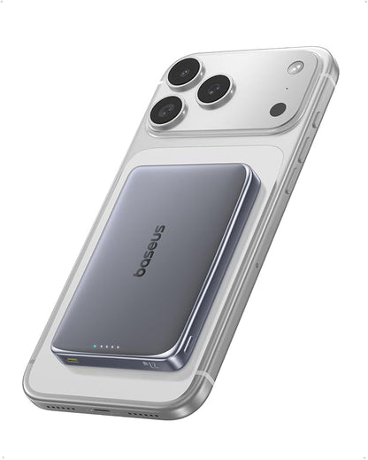Baseus Picogo Power Bank, 0.5" Ultra Slim 10000mAh MagSafe Portable Charger, 27W Fast Charging Magnetic Battery Pack, Upgraded Polished Alloy Wireless Charger for iPhone 17 Pro Max/Air/16/15/14/13/12