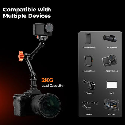 K&F CONCEPT 9.8" Magic Arm Clamp with Cold Shoes 360° Ball Heads Camera Arm Mount for Monitor/Flash/Microphone/DSLR Camera