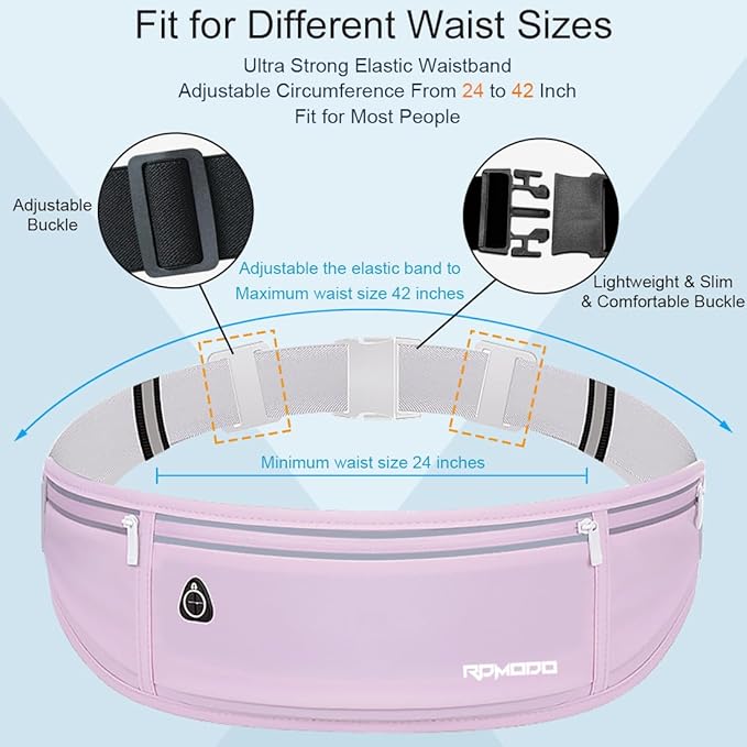 Running Fanny Pack for Women, Running Belts for Men, Water Resistant Waist Pack, Large Capacity Phone Pouch，Adjustable Bounce Free Phone Holder for Running Walking Hiking Cards Key Light Purple