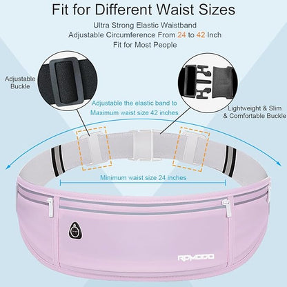 Running Fanny Pack for Women, Running Belts for Men, Water Resistant Waist Pack, Large Capacity Phone Pouch，Adjustable Bounce Free Phone Holder for Running Walking Hiking Cards Key Light Purple